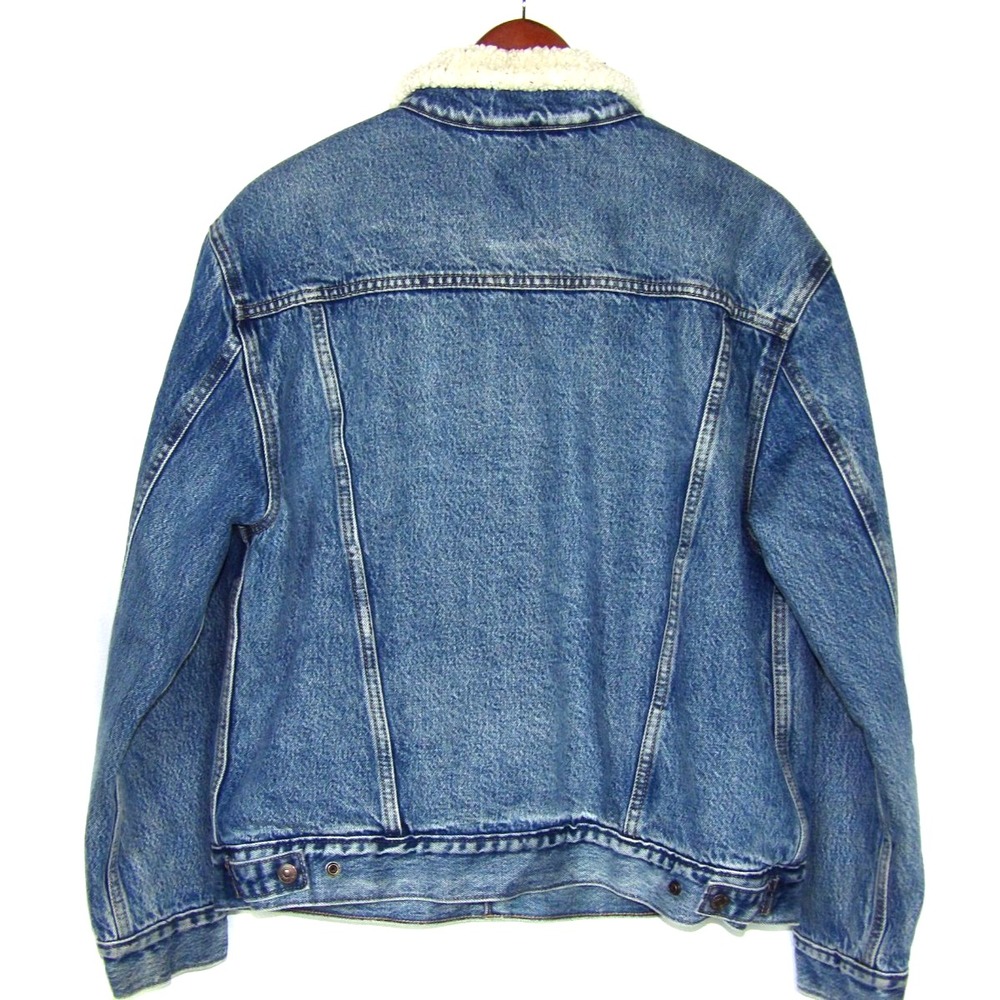 Levi's Premium Denim Sherpa Lined Snap Blue Trucker Jacket Women's Large - Picture 6 of 9